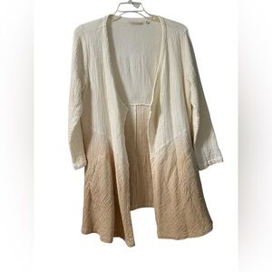 Soft Surroundings Ivory and Beige Ombré‎ Cardigan 100% Cotton Lagenlook Sz L